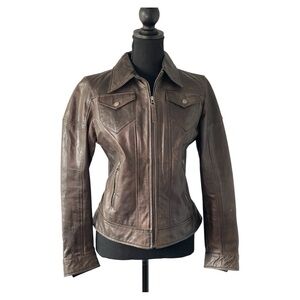 Vera Pelle Brown Leather Jacket Fitted Zip-Front